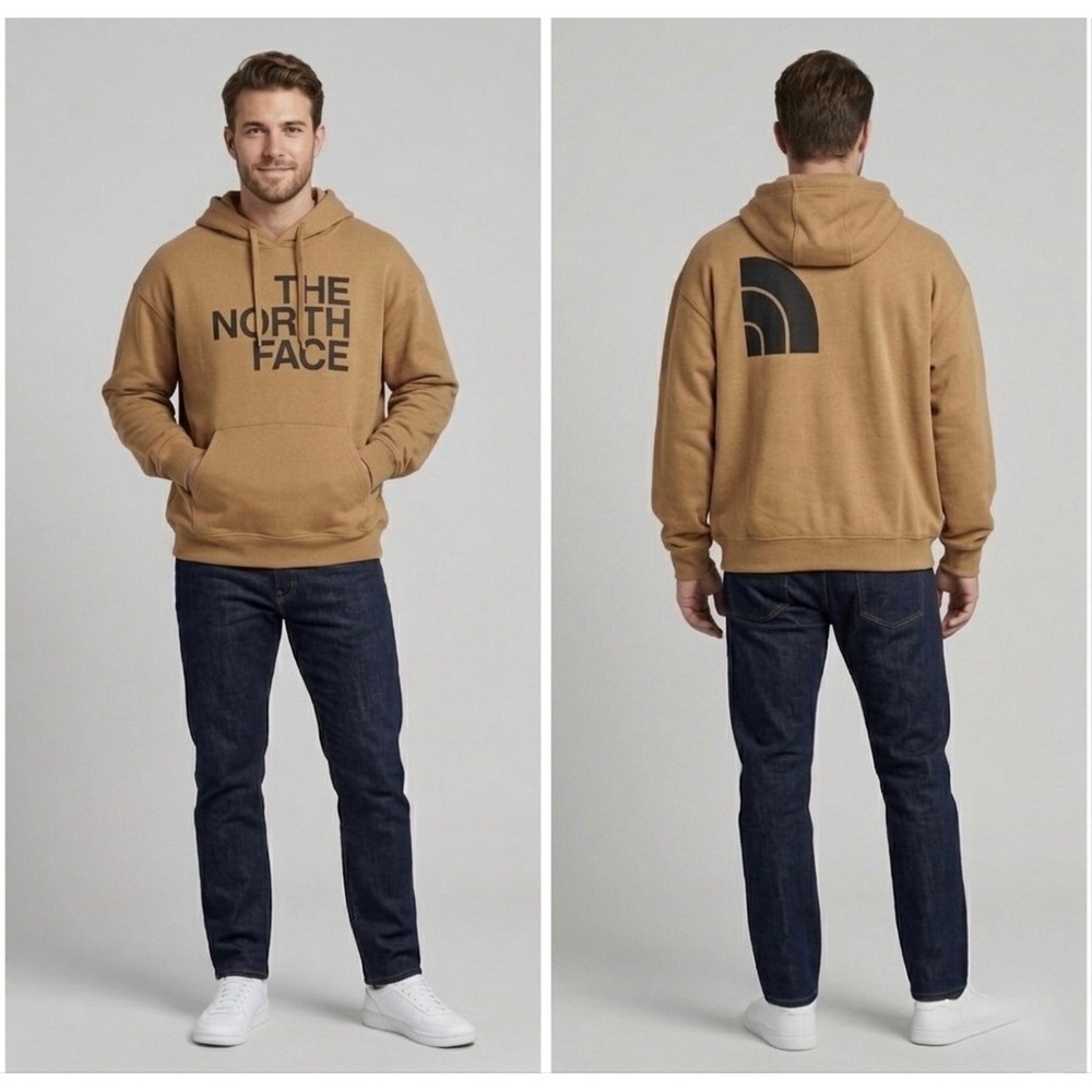 The North Face Mens XL Tan Brown Graphic Logo Pullover Hoodie Sweatshirt A8121